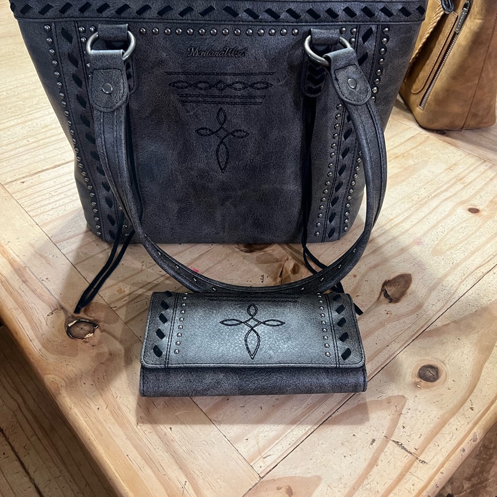 Montana West Black and Gray Shoulder Bag with Wallet